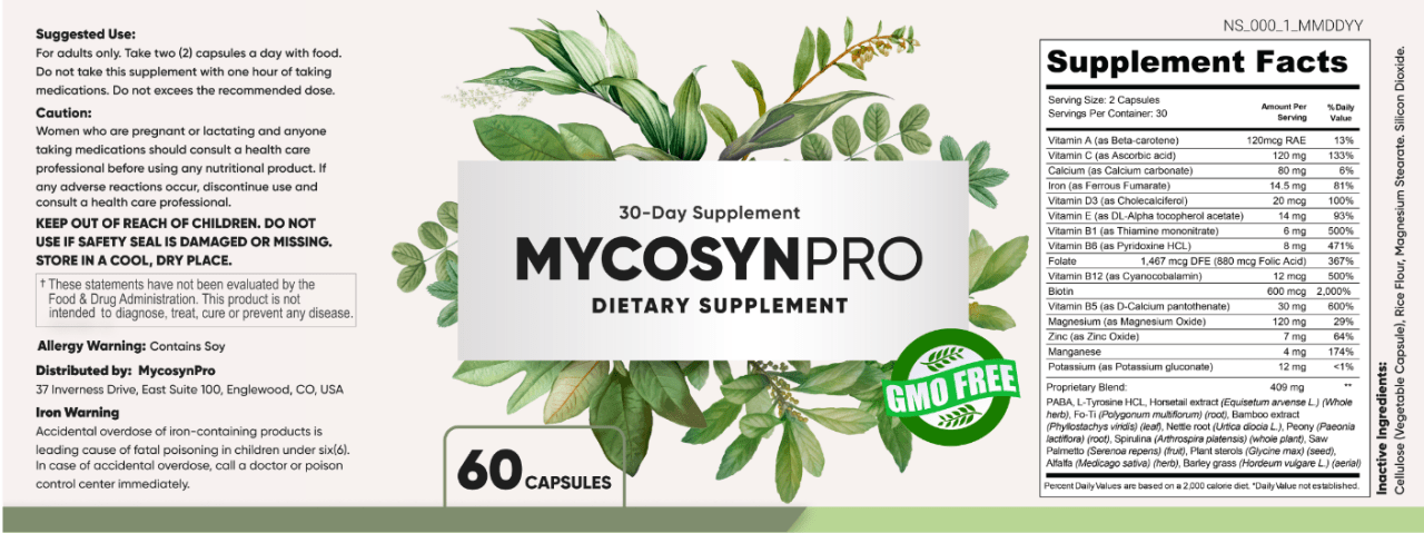 Mycosyn Pro anti-fungal supplement Facts